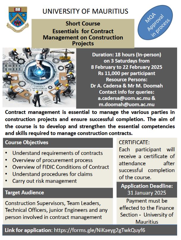 Short Course: Essentials for Contract Management on Construction Projects