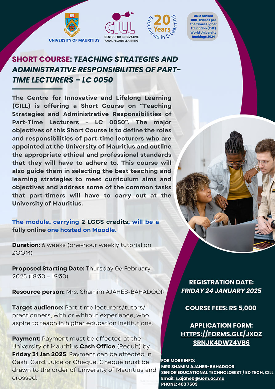 Short Course: Teaching Strategies and Administrative Responsibilities of Part-Time Lecturers