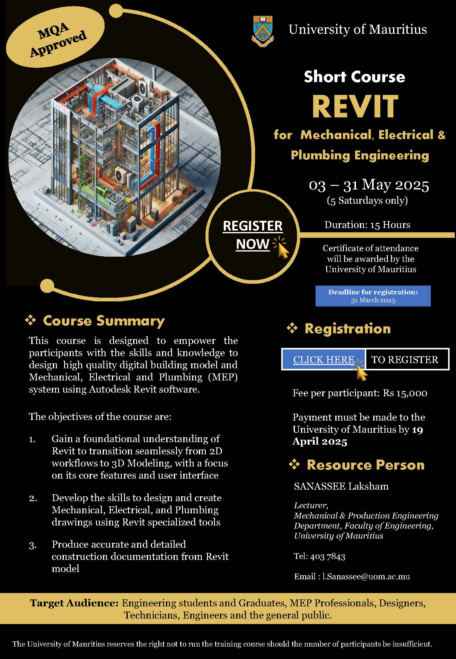 Short Course: REVIT for Mechanical, Electrical & Plumbing Engineering