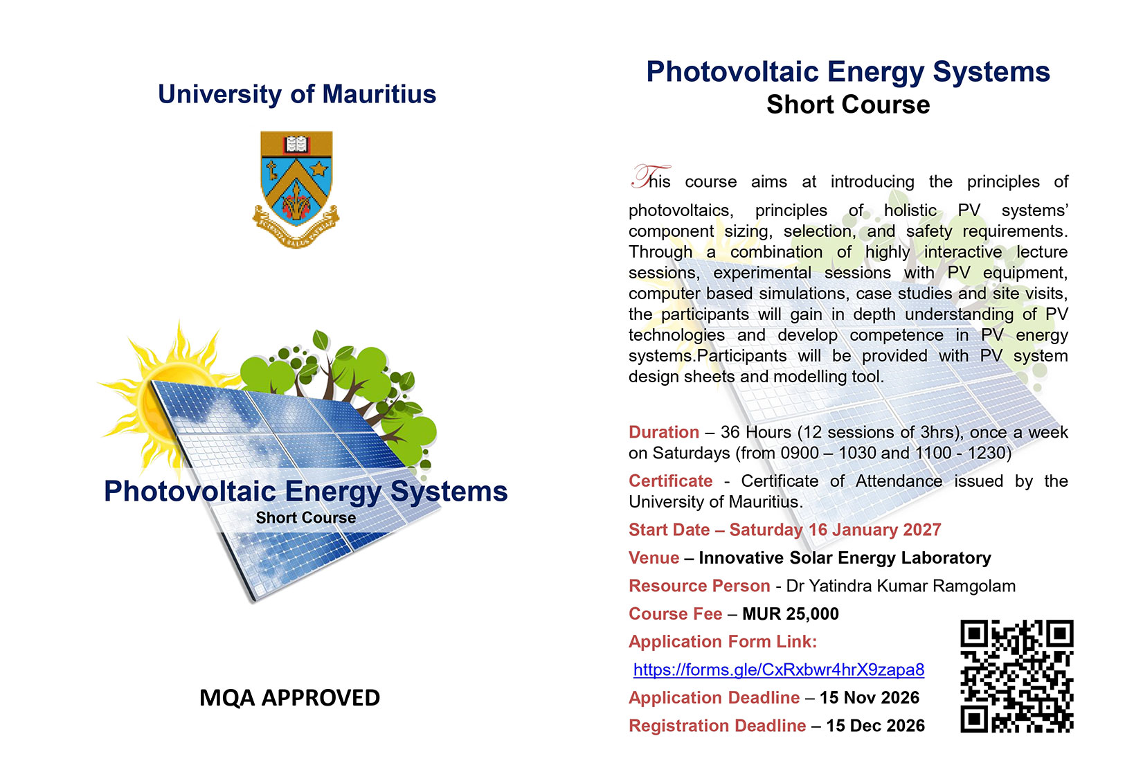 Short Course: Photovoltaic Energy Systems