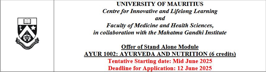 Offer of Stand Alone Module - AYUR 1002: AYURVEDA AND NUTRITION